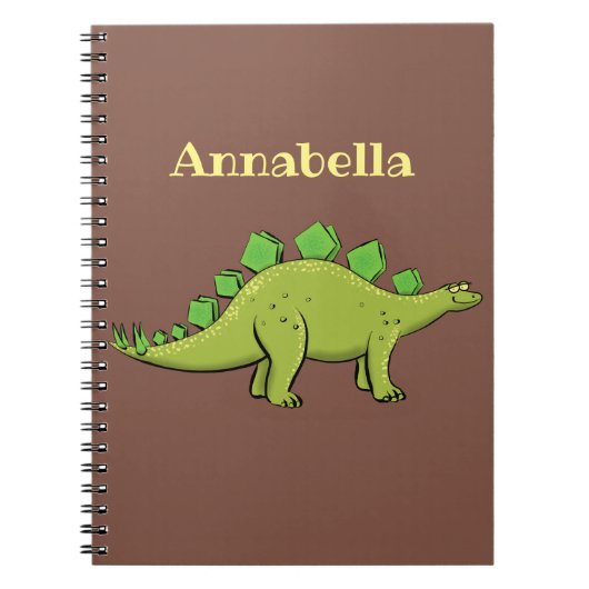 Funny green stegosaurus dinosaur cartoon notitieboek (Voorkant)