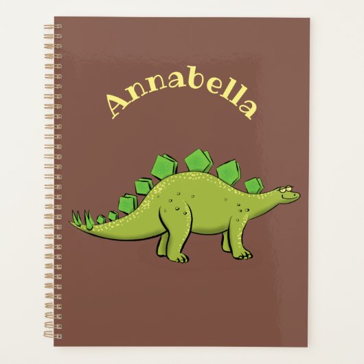 Funny green stegosaurus dinosaur cartoon planner (Voorkant)