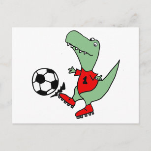 Funny Green T-rex Dinosaur die voetbal speelt Briefkaart