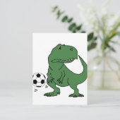 Funny Green T-rex Dinosaur die voetbal speelt Briefkaart (Staand voorkant)