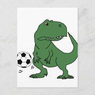 Funny Green T-rex Dinosaur die voetbal speelt Briefkaart