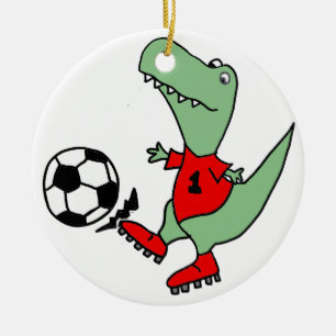 Funny Green T-rex Dinosaur die voetbal speelt Keramisch Ornament