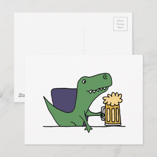 Funny Green T-Rex Dinosaur Drink Beer Briefkaart (Voorkant / Achterkant)