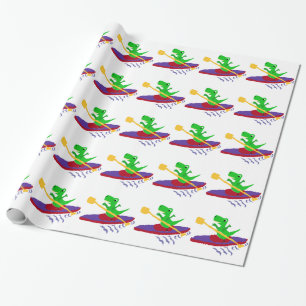 Funny Green T-Rex Dinosaur Kayaking Cadeaupapier