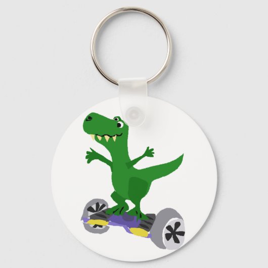 Funny Green T-Rex Dinosaur op gemotoriseerd skateb Sleutelhanger (Voorkant)