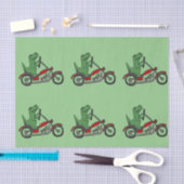 Funny Green T-rex Dinosaur over de motorfiets Tissuepapier (Craft)