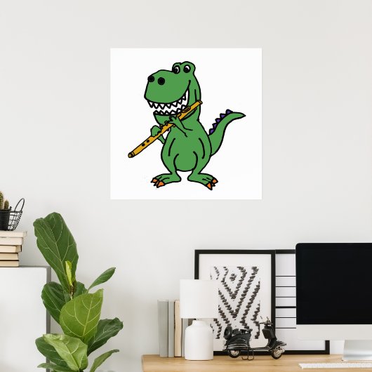 Funny Green T-rex Dinosaur-spelflute Poster (Thuiskantoor)