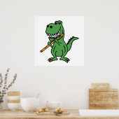 Funny Green T-rex Dinosaur-spelflute Poster (Keuken)