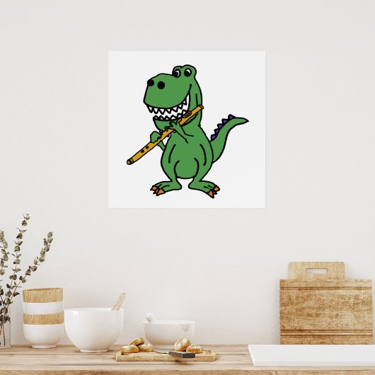 Funny Green T-rex Dinosaur-spelflute Poster (Keuken)