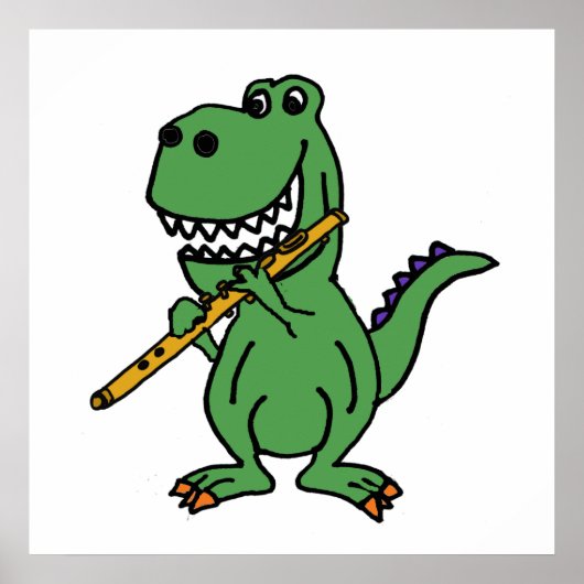 Funny Green T-rex Dinosaur-spelflute Poster (Voorkant)