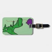Funny Green Trex Dinosaur Holding ballon Bagagelabel (Voorkant horizontaal)