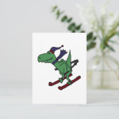 Funny Green Trex Dinosaur Skiing Briefkaart (Staand voorkant)