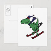 Funny Green Trex Dinosaur Skiing Briefkaart (Voorkant / Achterkant)