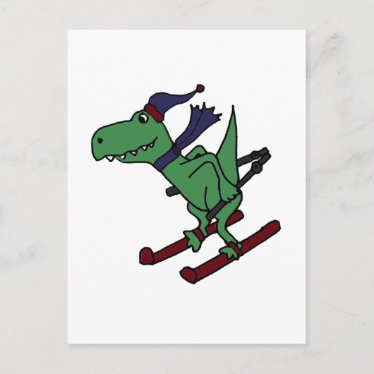 Funny Green Trex Dinosaur Skiing Briefkaart (Voorkant)