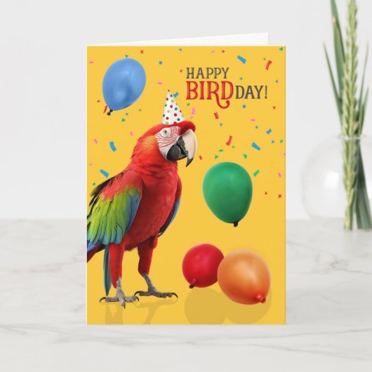 Funny Green Winged Macaw Parrot Birthday Kaart (Voorkant)