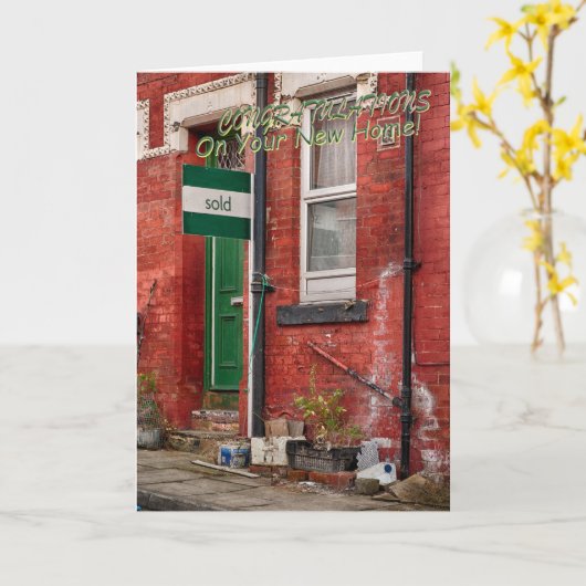 Funny greetings card moving home kaart (Gele Bloem)