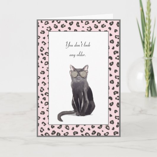 Funny Grey Cat met Leopard Print Glasses Birthday Kaart (Voorkant)