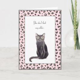 Funny Grey Cat met Leopard Print Glasses Birthday Kaart