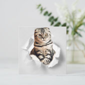 Funny Grey Cat Popping door Torn Paper Illusion (Staand voorkant)