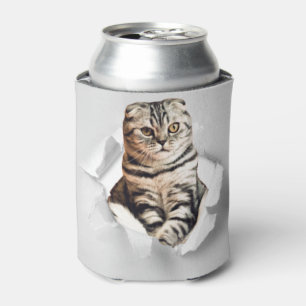 Funny Grey Cat Popping door Torn Paper Illusion Blikjeskoeler