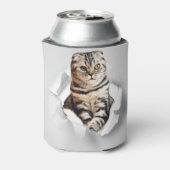 Funny Grey Cat Popping door Torn Paper Illusion Blikjeskoeler (Blikje Achterkant)