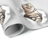 Funny Grey Cat Popping door Torn Paper Illusion Cadeaupapier (Rol Hoek)