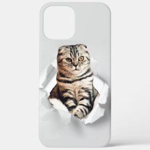 Funny Grey Cat Popping door Torn Paper Illusion Case-Mate iPhone Case