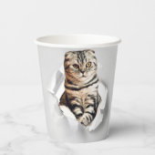 Funny Grey Cat Popping door Torn Paper Illusion Papieren Bekers (Achterkant)