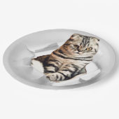 Funny Grey Cat Popping door Torn Paper Illusion Papieren Bordje (Gekanteld)