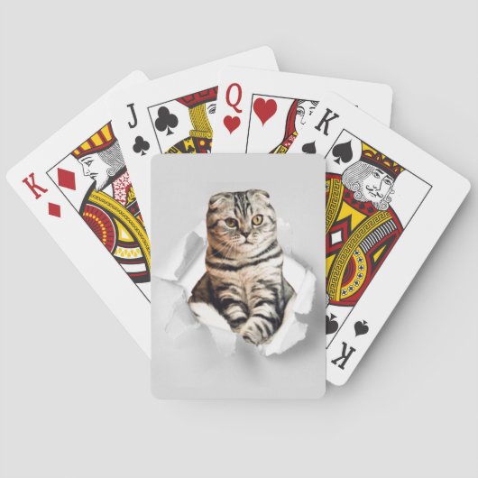 Funny Grey Cat Popping door Torn Paper Illusion Pokerkaarten (Achterkant)