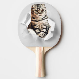 Funny Grey Cat Popping door Torn Paper Illusion Tafeltennisbatje