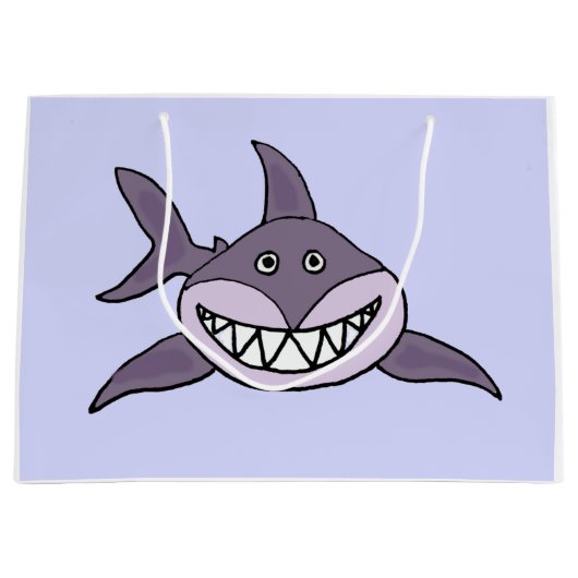 Funny Grey Grinning Shark Cartoon Groot Cadeauzakje (Voorkant)