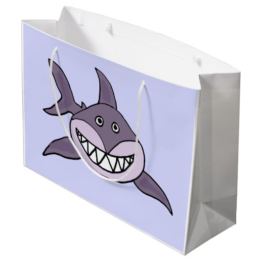Funny Grey Grinning Shark Cartoon Groot Cadeauzakje (Achterkant Gekanteld)