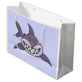 Funny Grey Grinning Shark Cartoon Groot Cadeauzakje (Voorkant Gekanteld)