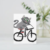 Funny Grey Kitty Cat Riding Bicycle Briefkaart (Staand voorkant)