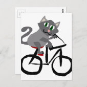 Funny Grey Kitty Cat Riding Bicycle Briefkaart (Voorkant / Achterkant)