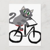 Funny Grey Kitty Cat Riding Bicycle Briefkaart (Voorkant)
