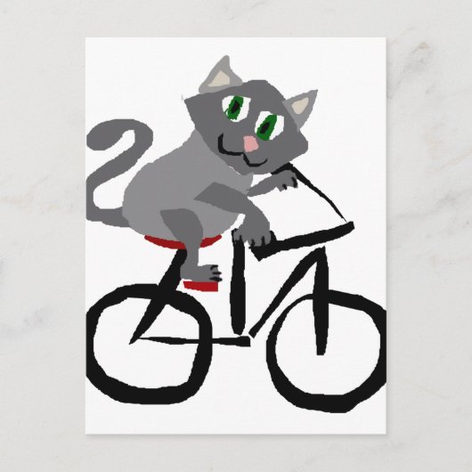 Funny Grey Kitty Cat Riding Bicycle Briefkaart (Voorkant)