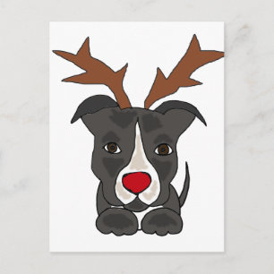 Funny Grey Pitbull Dog as Christmas Reindeer Feestdagenkaart