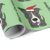 Funny Grey Pitbull in Santa Hat-kerstkunst Cadeaupapier (Rol Hoek)