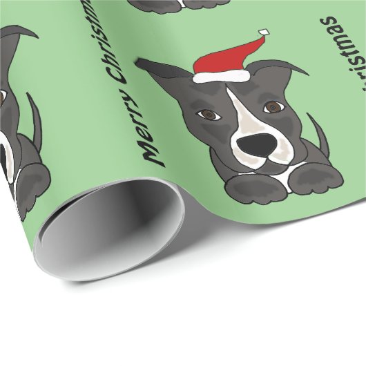 Funny Grey Pitbull in Santa Hat-kerstkunst Cadeaupapier (Rol Hoek)