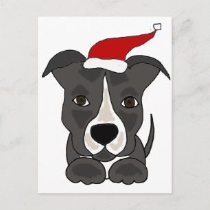 Funny Grey Pitbull in Santa Hat-kerstkunst Feestdagenkaart