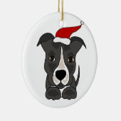 Funny Grey Pitbull in Santa Hat-kerstkunst Keramisch Ornament (Rechts)