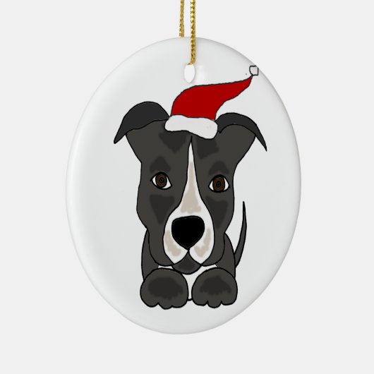 Funny Grey Pitbull in Santa Hat-kerstkunst Keramisch Ornament (Rechts)