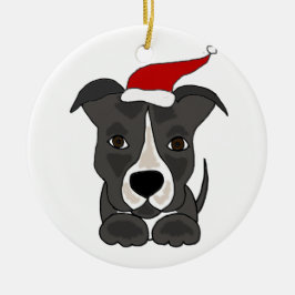 Funny Grey Pitbull in Santa Hat-kerstkunst Keramisch Ornament
