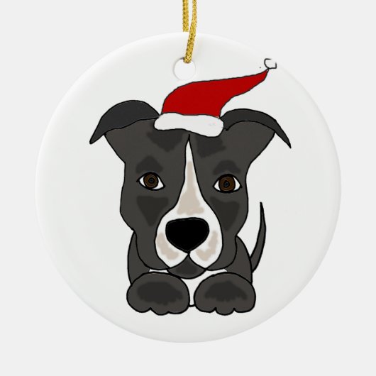 Funny Grey Pitbull in Santa Hat-kerstkunst Keramisch Ornament (Voorkant)