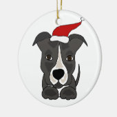 Funny Grey Pitbull in Santa Hat-kerstkunst Keramisch Ornament (Links)