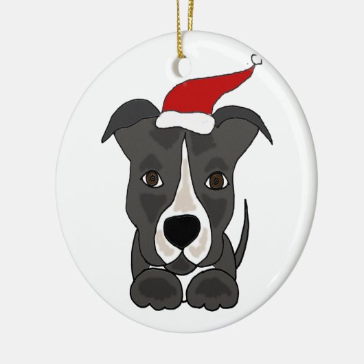 Funny Grey Pitbull in Santa Hat-kerstkunst Keramisch Ornament (Links)
