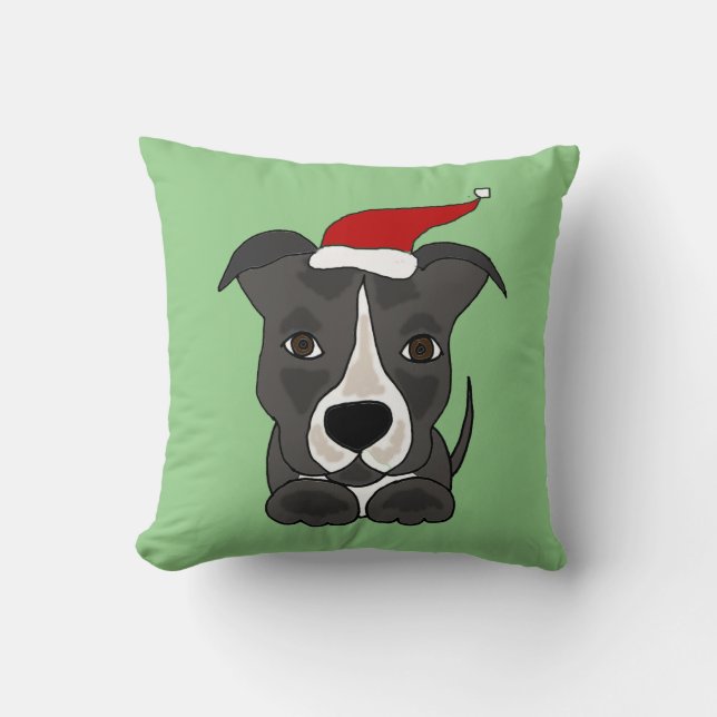 Funny Grey Pitbull in Santa Hat-kerstkunst Kussen (Voorkant)
