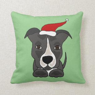 Funny Grey Pitbull in Santa Hat-kerstkunst Kussen